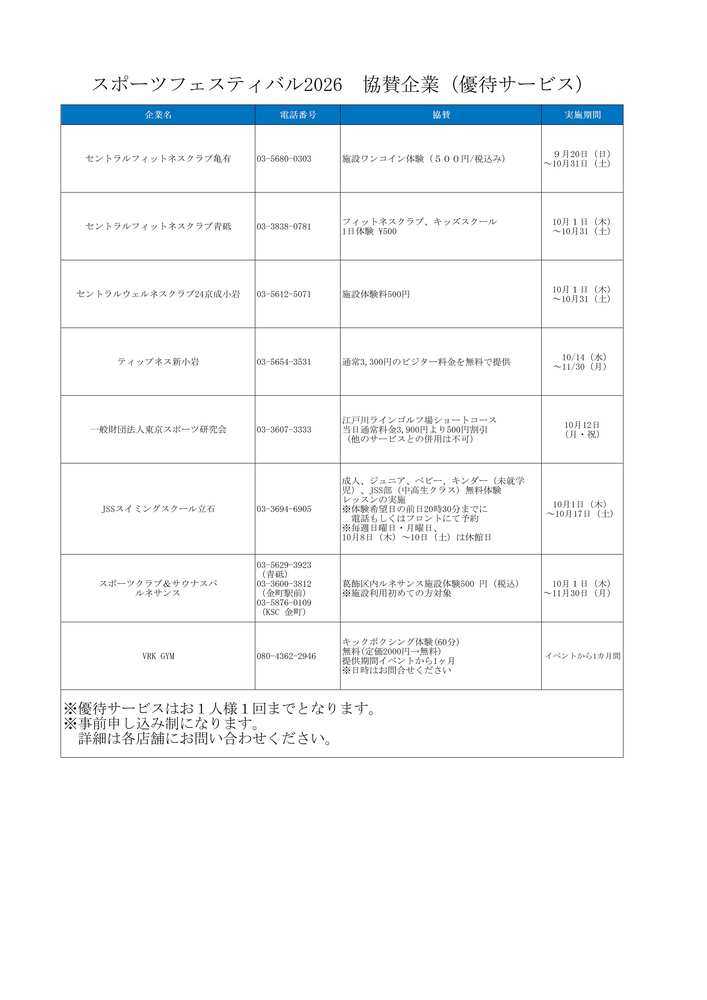 協賛企業(優待サービス)