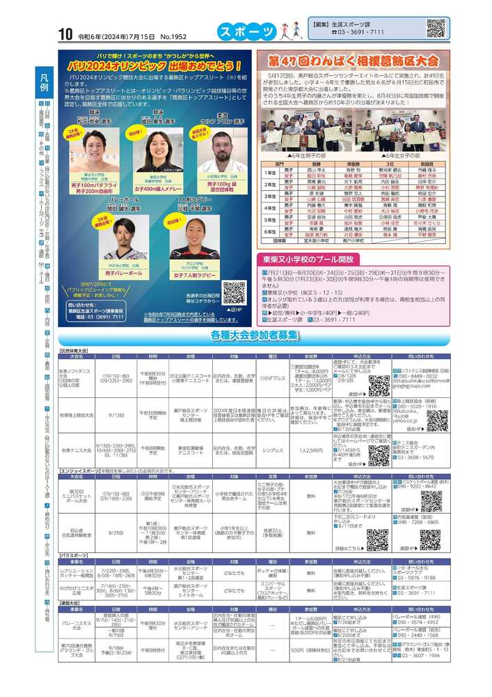 広報かつしかスポーツ面　令和6年度7月15日号画像